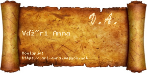 Vári Anna névjegykártya